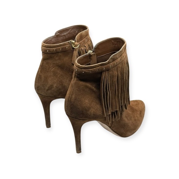 White House Black Market WHBM ꧁ Suede Fringed Heeled Ankle Boots ꧁ Cognac ꧂ 9.5 - Picture 3 of 16